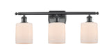 516-3W-BK-G111 3-Light 26" Matte Black Bath Vanity Light - Matte White Cobbleskill Glass - LED Bulb - Dimmensions: 26 x 6.5 x 9.5 - Glass Up or Down: Yes