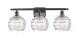516-3W-BK-G1213-8 3-Light 26" Matte Black Bath Vanity Light - Clear Athens Deco Swirl 8" Glass - LED Bulb - Dimmensions: 26 x 9 x 11.25 - Glass Up or Down: Yes