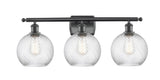 516-3W-BK-G1214-8 3-Light 26" Matte Black Bath Vanity Light - Clear Athens Twisted Swirl 8" Glass - LED Bulb - Dimmensions: 26 x 9 x 13 - Glass Up or Down: Yes