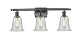 516-3W-BK-G2812 3-Light 26" Matte Black Bath Vanity Light - Fishnet Hanover Glass - LED Bulb - Dimmensions: 26 x 7.5 x 13 - Glass Up or Down: Yes