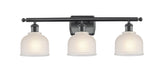 516-3W-BK-G411 3-Light 26" Matte Black Bath Vanity Light - White Dayton Glass - LED Bulb - Dimmensions: 26 x 7 x 10.5 - Glass Up or Down: Yes