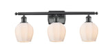 516-3W-BK-G461-6 3-Light 25.75" Matte Black Bath Vanity Light - Cased Matte White Norfolk Glass - LED Bulb - Dimmensions: 25.75 x 7 x 10 - Glass Up or Down: Yes