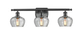 516-3W-BK-G92 3-Light 26" Matte Black Bath Vanity Light - Clear Fenton Glass - LED Bulb - Dimmensions: 26 x 8 x 10.5 - Glass Up or Down: Yes