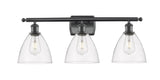 516-3W-BK-GBD-752 3-Light 28" Matte Black Bath Vanity Light - Clear Ballston Dome Glass - LED Bulb - Dimmensions: 28 x 8.125 x 11.25 - Glass Up or Down: Yes