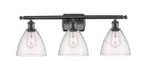 516-3W-BK-GBD-754 3-Light 28" Matte Black Bath Vanity Light - Seedy Ballston Dome Glass - LED Bulb - Dimmensions: 28 x 8.125 x 11.25 - Glass Up or Down: Yes