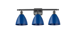 516-3W-BK-MBD-75-BL 3-Light 27.5" Matte Black Bath Vanity Light - Blue Plymouth Dome Shade - LED Bulb - Dimmensions: 27.5 x 7.875 x 10.75 - Glass Up or Down: Yes