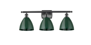 516-3W-BK-MBD-75-GR 3-Light 27.5" Matte Black Bath Vanity Light - Green Plymouth Dome Shade - LED Bulb - Dimmensions: 27.5 x 7.875 x 10.75 - Glass Up or Down: Yes