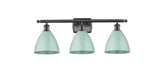 516-3W-BK-MBD-75-SF 3-Light 27.5" Matte Black Bath Vanity Light - Seafoam Plymouth Dome Shade - LED Bulb - Dimmensions: 27.5 x 7.875 x 10.75 - Glass Up or Down: Yes