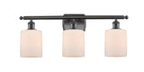 516-3W-OB-G111 3-Light 26" Oil Rubbed Bronze Bath Vanity Light - Matte White Cobbleskill Glass - LED Bulb - Dimmensions: 26 x 6.5 x 9.5 - Glass Up or Down: Yes