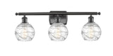 516-3W-OB-G1213-6 3-Light 26" Oil Rubbed Bronze Bath Vanity Light - Clear Athens Deco Swirl 8" Glass - LED Bulb - Dimmensions: 26 x 8 x 11 - Glass Up or Down: Yes