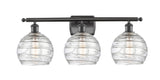 516-3W-OB-G1213-8 3-Light 26" Oil Rubbed Bronze Bath Vanity Light - Clear Athens Deco Swirl 8" Glass - LED Bulb - Dimmensions: 26 x 9 x 11.25 - Glass Up or Down: Yes
