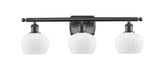 516-3W-OB-G91 3-Light 26" Oil Rubbed Bronze Bath Vanity Light - Matte White Fenton Glass - LED Bulb - Dimmensions: 26 x 8 x 10.5 - Glass Up or Down: Yes