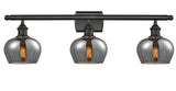 516-3W-OB-G93 3-Light 26" Oil Rubbed Bronze Bath Vanity Light - Plated Smoke Fenton Glass - LED Bulb - Dimmensions: 26 x 8 x 10.5 - Glass Up or Down: Yes