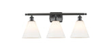 516-3W-OB-GBC-81 3-Light 28" Oil Rubbed Bronze Bath Vanity Light - Matte White Cased Ballston Cone Glass - LED Bulb - Dimmensions: 28 x 8.125 x 11.25 - Glass Up or Down: Yes