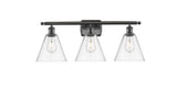 516-3W-OB-GBC-82 3-Light 28" Oil Rubbed Bronze Bath Vanity Light - Clear Ballston Cone Glass - LED Bulb - Dimmensions: 28 x 8.125 x 11.25 - Glass Up or Down: Yes