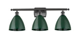 3-Light 27.5" Matte Black Bath Vanity Light - Green Plymouth Dome Shade LED