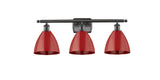 516-3W-OB-MBD-75-RD 3-Light 27.5" Oil Rubbed Bronze Bath Vanity Light - Red Plymouth Dome Shade - LED Bulb - Dimmensions: 27.5 x 7.875 x 10.75 - Glass Up or Down: Yes