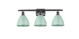 516-3W-OB-MBD-75-SF 3-Light 27.5" Oil Rubbed Bronze Bath Vanity Light - Seafoam Plymouth Dome Shade - LED Bulb - Dimmensions: 27.5 x 7.875 x 10.75 - Glass Up or Down: Yes