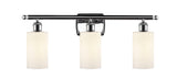 516-3W-PC-G801 3-Light 26" Polished Chrome Bath Vanity Light - Matte White Clymer Glass - LED Bulb - Dimmensions: 26 x 6 x 12 - Glass Up or Down: Yes