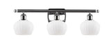 516-3W-PC-G91 3-Light 26" Polished Chrome Bath Vanity Light - Matte White Fenton Glass - LED Bulb - Dimmensions: 26 x 8 x 10.5 - Glass Up or Down: Yes