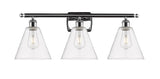 516-3W-PC-GBC-82 3-Light 28" Polished Chrome Bath Vanity Light - Clear Ballston Cone Glass - LED Bulb - Dimmensions: 28 x 8.125 x 11.25 - Glass Up or Down: Yes