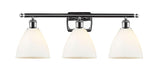 516-3W-PC-GBD-751 3-Light 28" Polished Chrome Bath Vanity Light - Matte White Ballston Dome Glass - LED Bulb - Dimmensions: 28 x 8.125 x 11.25 - Glass Up or Down: Yes