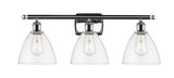 3-Light 28" Polished Chrome Bath Vanity Light - Clear Ballston Dome Glass - LED Bulbs Included
