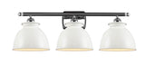 3-Light 28" Polished Chrome Bath Vanity Light - White Adirondack Shade - LED Bulb