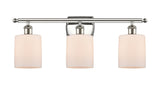 516-3W-PN-G111 3-Light 26" Polished Nickel Bath Vanity Light - Matte White Cobbleskill Glass - LED Bulb - Dimmensions: 26 x 6.5 x 9.5 - Glass Up or Down: Yes