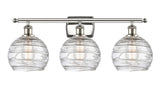 516-3W-PN-G1213-8 3-Light 26" Polished Nickel Bath Vanity Light - Clear Athens Deco Swirl 8" Glass - LED Bulb - Dimmensions: 26 x 9 x 11.25 - Glass Up or Down: Yes