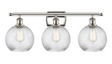 516-3W-PN-G1214-8 3-Light 26" Polished Nickel Bath Vanity Light - Clear Athens Twisted Swirl 8" Glass - LED Bulb - Dimmensions: 26 x 9 x 13 - Glass Up or Down: Yes
