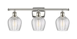 516-3W-PN-G462-6 3-Light 25.75" Polished Nickel Bath Vanity Light - Clear Norfolk Glass - LED Bulb - Dimmensions: 25.75 x 7 x 10 - Glass Up or Down: Yes