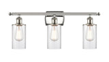 516-3W-PN-G802 3-Light 26" Polished Nickel Bath Vanity Light - Clear Clymer Glass - LED Bulb - Dimmensions: 26 x 6 x 12 - Glass Up or Down: Yes