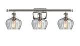 516-3W-PN-G92 3-Light 26" Polished Nickel Bath Vanity Light - Clear Fenton Glass - LED Bulb - Dimmensions: 26 x 8 x 10.5 - Glass Up or Down: Yes