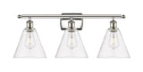 516-3W-PN-GBC-82 3-Light 28" Polished Nickel Bath Vanity Light - Clear Ballston Cone Glass - LED Bulb - Dimmensions: 28 x 8.125 x 11.25 - Glass Up or Down: Yes