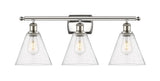 516-3W-PN-GBC-84 3-Light 28" Polished Nickel Bath Vanity Light - Seedy Ballston Cone Glass - LED Bulb - Dimmensions: 28 x 8.125 x 11.25 - Glass Up or Down: Yes