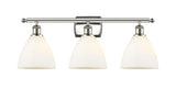 516-3W-PN-GBD-751 3-Light 28" Polished Nickel Bath Vanity Light - Matte White Ballston Dome Glass - LED Bulb - Dimmensions: 28 x 8.125 x 11.25 - Glass Up or Down: Yes