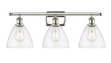 516-3W-PN-GBD-752 3-Light 28" Polished Nickel Bath Vanity Light - Clear Ballston Dome Glass - LED Bulb - Dimmensions: 28 x 8.125 x 11.25 - Glass Up or Down: Yes