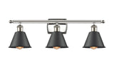 516-3W-PN-M8-BK 3-Light 26" Polished Nickel Bath Vanity Light - Matte Black Smithfield Shade - LED Bulb - Dimmensions: 26 x 8 x 10.5 - Glass Up or Down: Yes