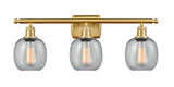 516-3W-SG-G104 3-Light 26" Satin Gold Bath Vanity Light - Seedy Belfast Glass - LED Bulb - Dimmensions: 26 x 7.5 x 11 - Glass Up or Down: Yes