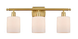516-3W-SG-G111 3-Light 26" Satin Gold Bath Vanity Light - Matte White Cobbleskill Glass - LED Bulb - Dimmensions: 26 x 6.5 x 9.5 - Glass Up or Down: Yes