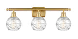 516-3W-SG-G1213-6 3-Light 26" Satin Gold Bath Vanity Light - Clear Athens Deco Swirl 8" Glass - LED Bulb - Dimmensions: 26 x 8 x 11 - Glass Up or Down: Yes