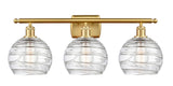 516-3W-SG-G1213-8 3-Light 26" Satin Gold Bath Vanity Light - Clear Athens Deco Swirl 8" Glass - LED Bulb - Dimmensions: 26 x 9 x 11.25 - Glass Up or Down: Yes