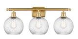 516-3W-SG-G1214-8 3-Light 26" Satin Gold Bath Vanity Light - Clear Athens Twisted Swirl 8" Glass - LED Bulb - Dimmensions: 26 x 9 x 13 - Glass Up or Down: Yes