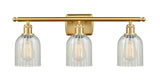 516-3W-SG-G2511 3-Light 26" Satin Gold Bath Vanity Light - Mouchette Caledonia Glass - LED Bulb - Dimmensions: 26 x 6.5 x 12 - Glass Up or Down: Yes