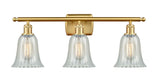 516-3W-SG-G2811 3-Light 26" Satin Gold Bath Vanity Light - Mouchette Hanover Glass - LED Bulb - Dimmensions: 26 x 7.5 x 13 - Glass Up or Down: Yes