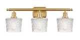 516-3W-SG-G402 3-Light 26" Satin Gold Bath Vanity Light - Clear Niagra Glass - LED Bulb - Dimmensions: 26 x 8 x 11.5 - Glass Up or Down: Yes