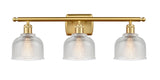 516-3W-SG-G412 3-Light 26" Satin Gold Bath Vanity Light - Clear Dayton Glass - LED Bulb - Dimmensions: 26 x 7 x 10.5 - Glass Up or Down: Yes