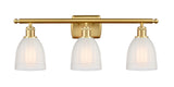 516-3W-SG-G441 3-Light 26" Satin Gold Bath Vanity Light - White Brookfield Glass - LED Bulb - Dimmensions: 26 x 6.5 x 9 - Glass Up or Down: Yes