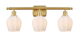 516-3W-SG-G461-6 3-Light 25.75" Satin Gold Bath Vanity Light - Cased Matte White Norfolk Glass - LED Bulb - Dimmensions: 25.75 x 7 x 10 - Glass Up or Down: Yes